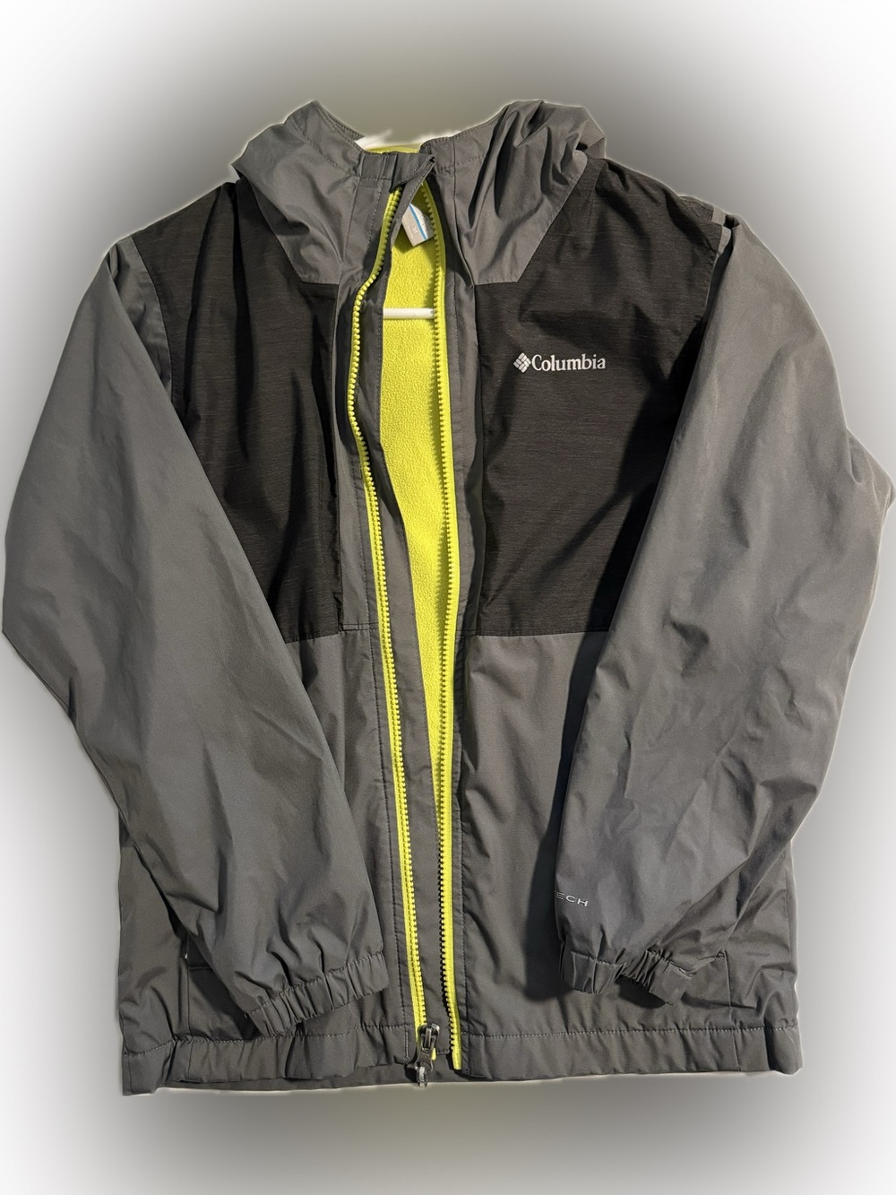 Columbia Kids Gray & Black Rain Jacket with Lime Accent